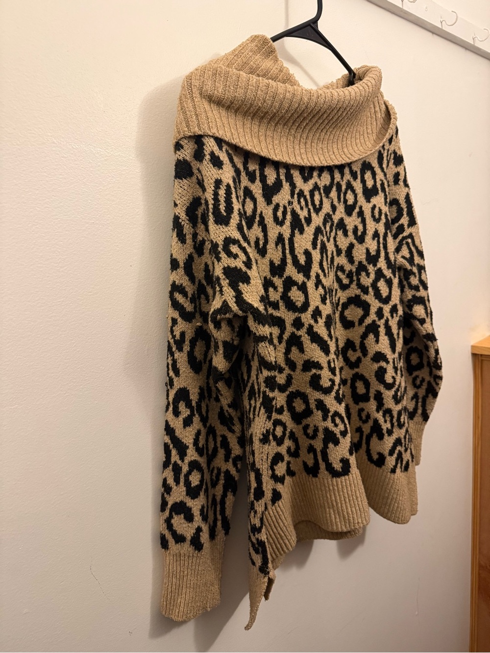 Rachel Zoe Leopard Print Cowl Neck Sweater in Tan and Black